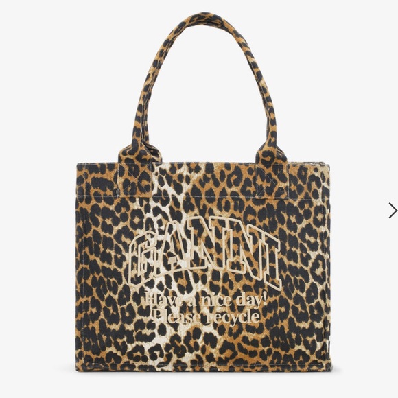 Ganni Leopard Large Canvas Tote Bag - Picture 2 of 6